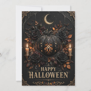 Convite Floral Sombrio Luxo Feliz Halloween Saudação