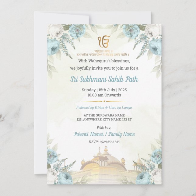 Convite Floral Sri Sukhmani Sahib Path Invitation (Frente)