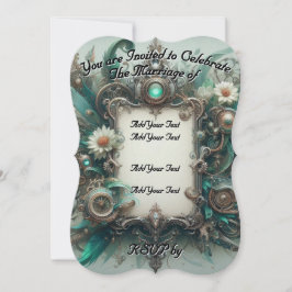 Convite Floral Steampunk Wedding Green e Silver