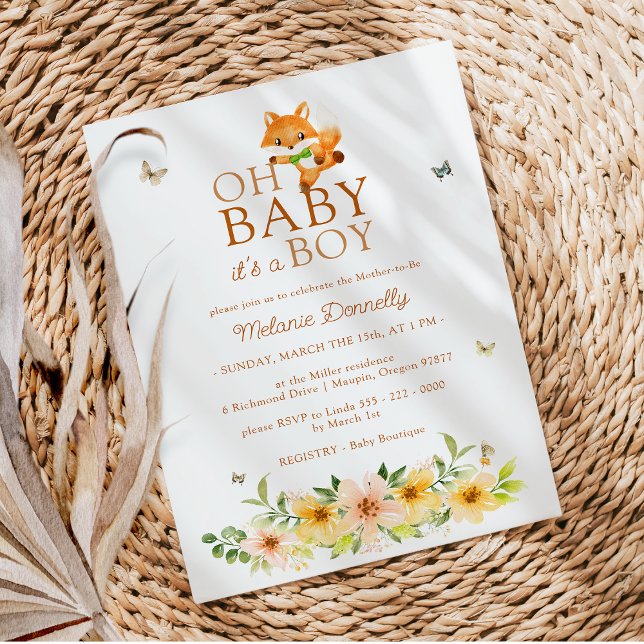 Convite Floral Storybook Fox Oh Baby Boy Chá (Criador carregado)