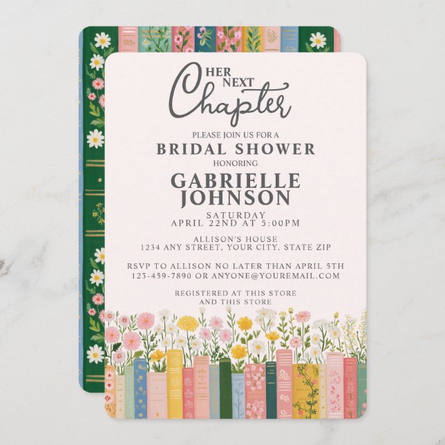 Convite Floral Storybook Her Next Chapter Bridal Shower  (Frente/Verso)