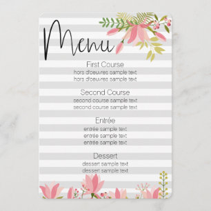 Convite Floral Stripe Wedding   Menu Temático do Garden Pa