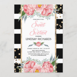 Convite Floral Stripes Moderno Dourado Decor Doce 16 Anive