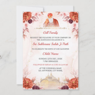 Convite Floral Sukhmani Sahib Paath Invitation