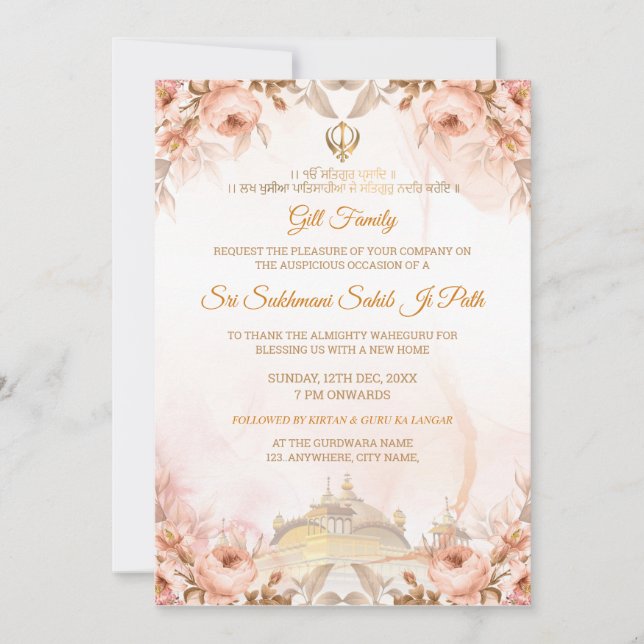 Convite Floral Sukhmani Sahib Path Invitation (Frente)