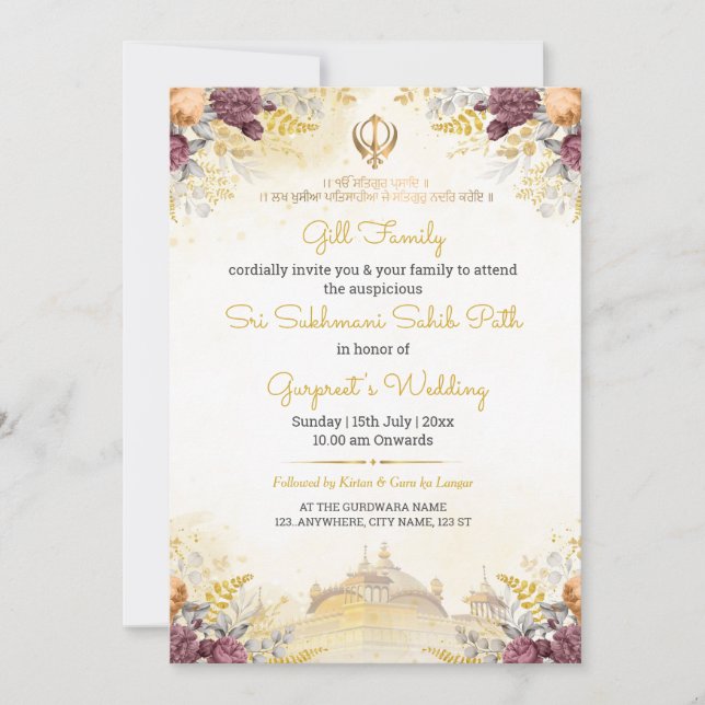 Convite Floral Sukhmani Sahib Path Invitation card (Frente)