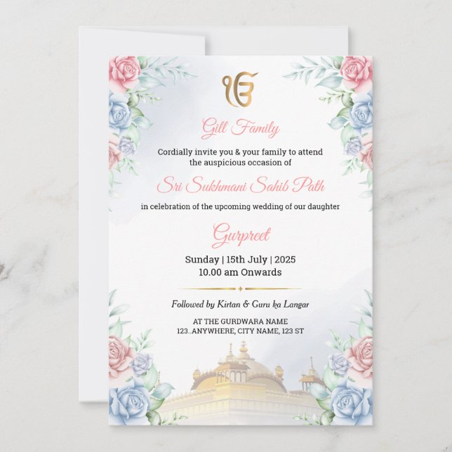 Convite Floral Sukhmani Sahib Path Invitation card (Frente)