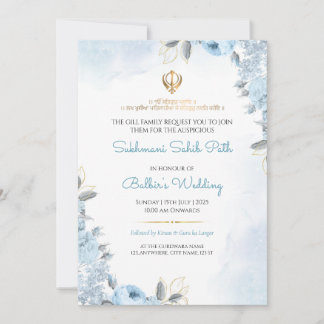 Convite Floral Sukhmani Sahib Path Wedding Invitation Card