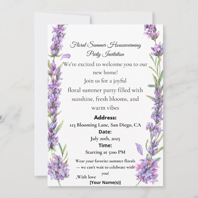 Convite Floral Summer Housewarming Party Invitation (Frente)