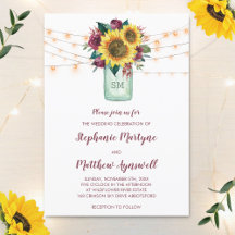 Floral Sunflower Burgundy Rosa Luzes Jar Casamento
