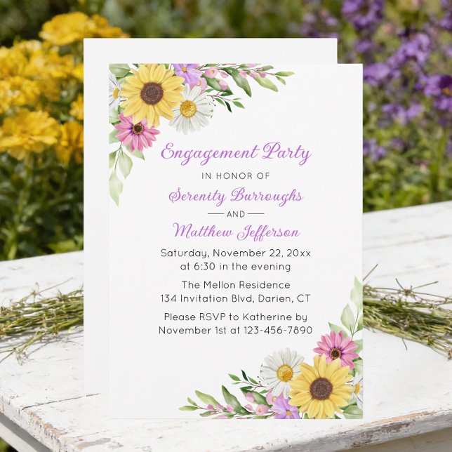 Convite Floral Sunflower Daisy Wildflower Engagement Party (Criador carregado)