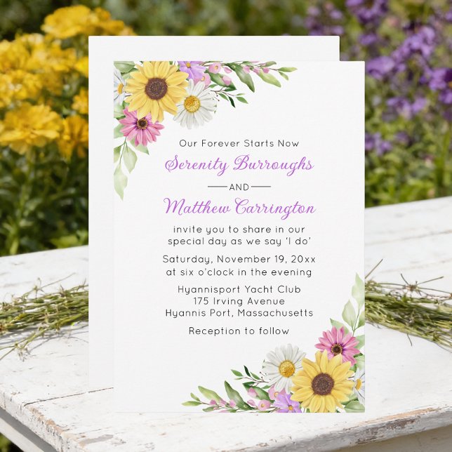 Convite Floral Sunflower Daisy Wildflowers Wedding (Criador carregado)