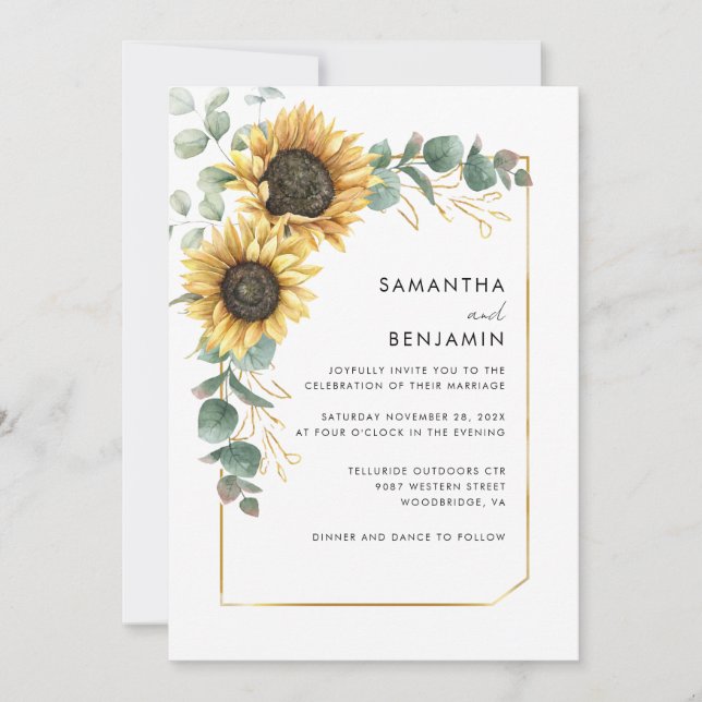 Convite Floral Sunflower Eucalyptus Wedding (Frente)
