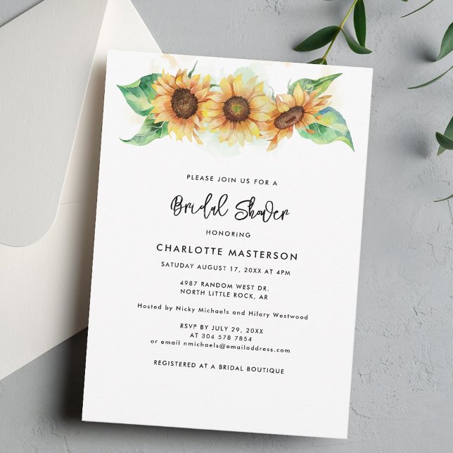 Convite Floral Sunflower Greenery Chá de panela (Floral Sunflower Script Bridal Shower Invitation)
