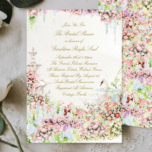 Convite floral swan chic calligraphy bridal shower (Criador carregado)