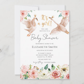 Convite Floral Swan Princess Baby Shower