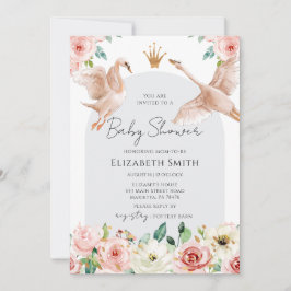 Convite Floral Swan Princess Baby Shower