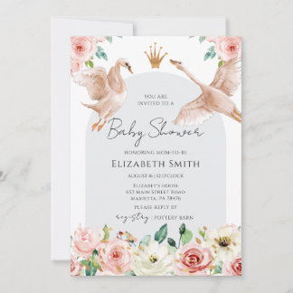 Convite Floral Swan Princess Baby Shower
