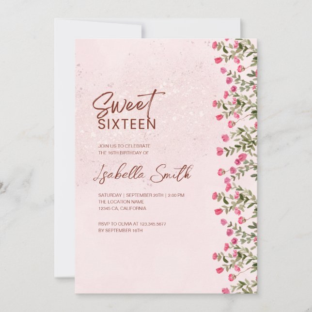 Convite Floral Sweet 16 Party Invitation – Elegant Rustic  (Frente)