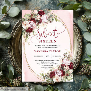 Convite Floral Sweet 16 Timeless Burgundy Blush