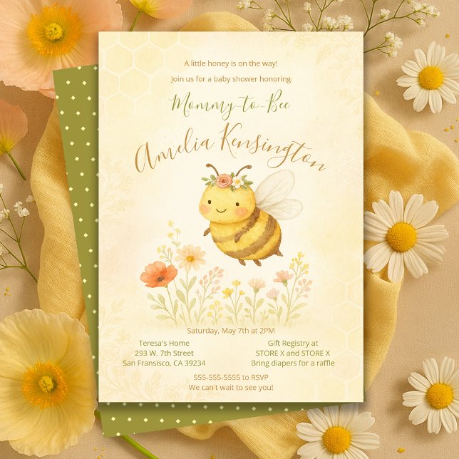 Convite Floral Sweet Mommy to Bee Baby Shower Party (Floral Sweet Mommy to Bee Baby Shower Party Invitation
)