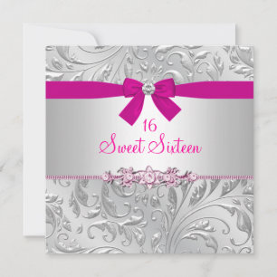 Convite Floral Swirl & Laço Rosa para Doce Dezesse