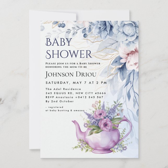 Convite Floral Tea Party Baby Shower Invitation (Frente)