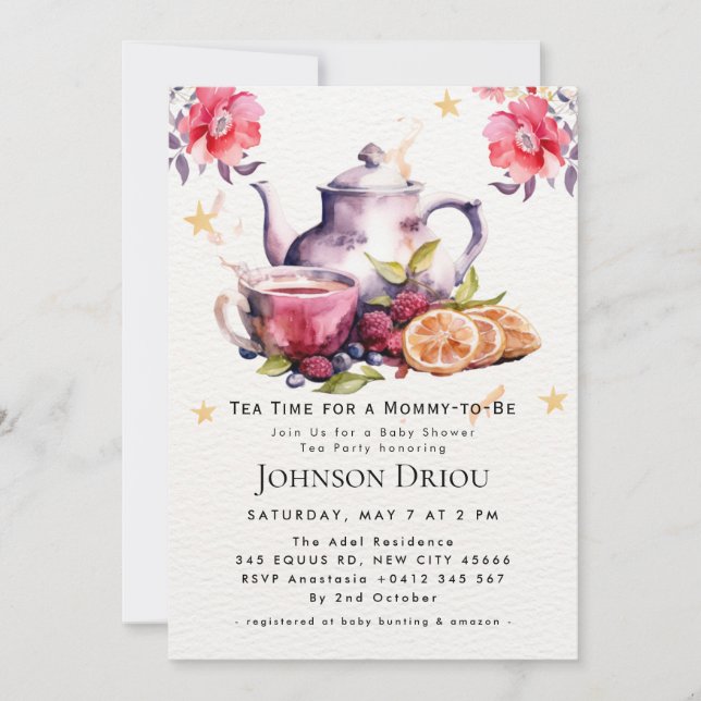 Convite Floral Tea Party Baby Shower Invitation (Frente)