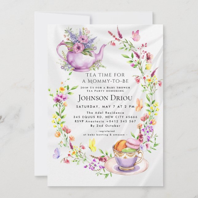 Convite Floral Tea Party Baby Shower Invitation (Frente)