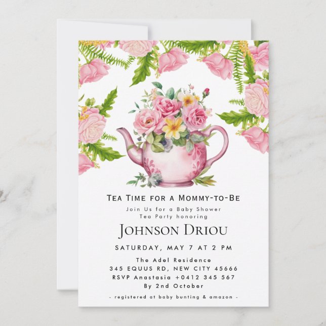 Convite Floral Tea Party Baby Shower Invitation (Frente)