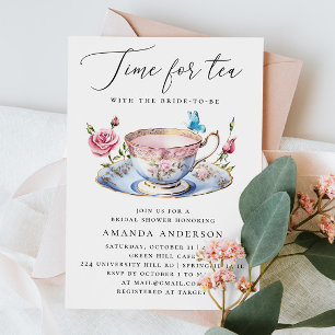Convite Floral Tea Party - Chá de panela com borboleta