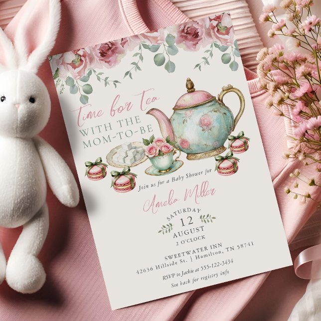 Convite Floral Tea with the Mom-to-be Girl Baby Shower  (Floral Tea with the Mom-to-be Girl Baby Shower Invitation)