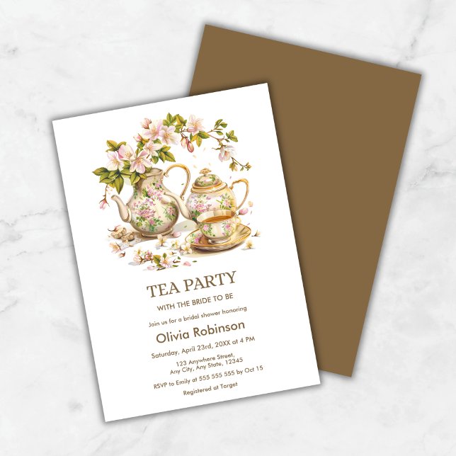 Convite Floral Teapot Party Chá de panela (Floral Teapot Tea Party Time for Tea Bridal Shower Invitation )