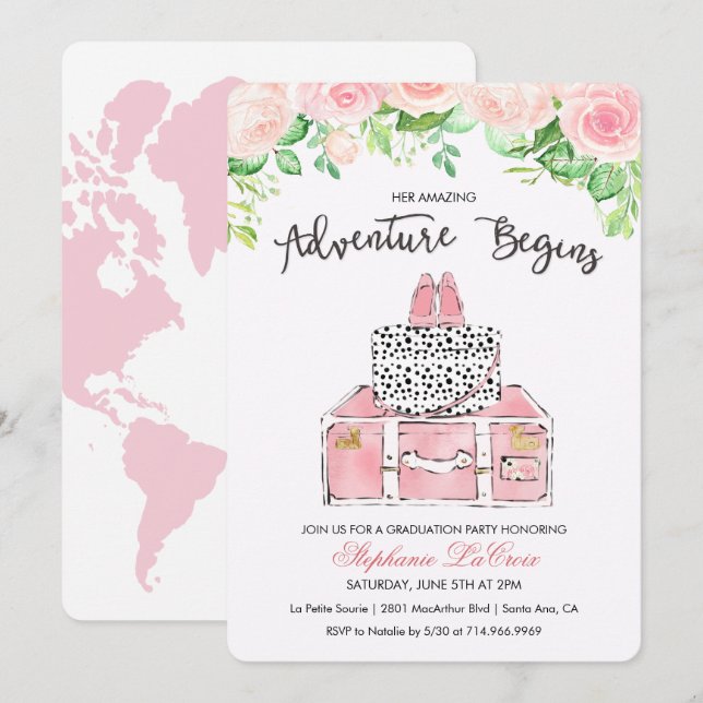 Convite Floral Temático de Viagem (Frente/Verso)