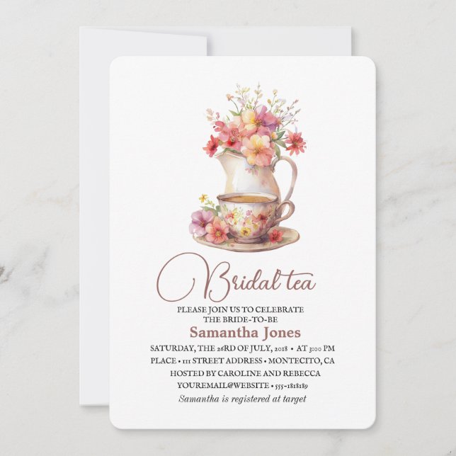Convite Floral Terracotta Boho Tea Party Chá de panela (Frente)