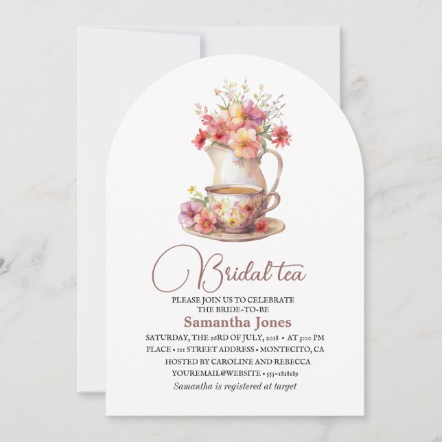 Convite Floral Terracotta Boho Tea Party Chá de panela (Frente)