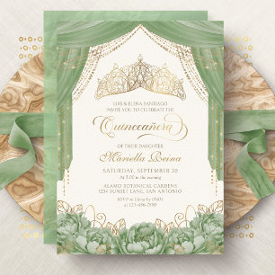 Convite Floral Tiara Sage Green Quinceanera