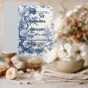 Convite Floral Toile Azul Francês
