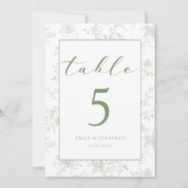 Convite Floral Toile Green Wedding Table Card