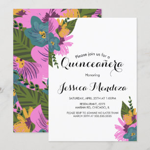 Convite Floral Tropical Desenhado à Mão Quinceañera Doce 1