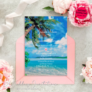Convite Floral Tropical Summer Palm Beach Wedding