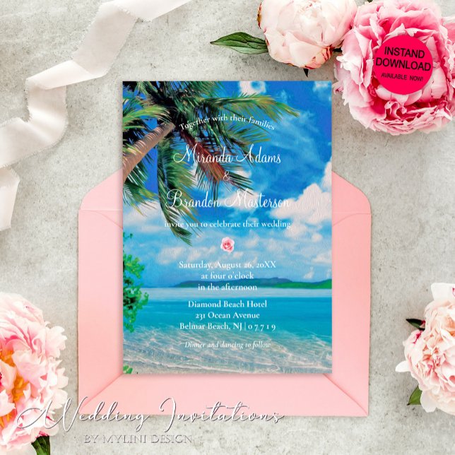 Convite Floral Tropical Summer Palm Beach Wedding (Criador carregado)