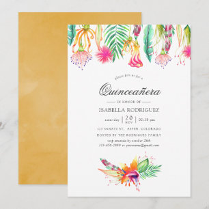 Convite Floral Tropical Verão Praia Quinceañera
