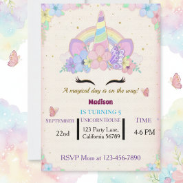 Convite Floral Unicorn Birthday Party Invitation