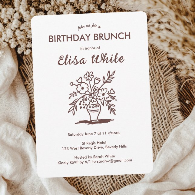 Convite Floral Vase Rustic Whimsical FESTA DE ANIVERSÁRIO  (Floral Vase Rustic Whimsical BIRTHDAY PARTY Custom Invitation
)