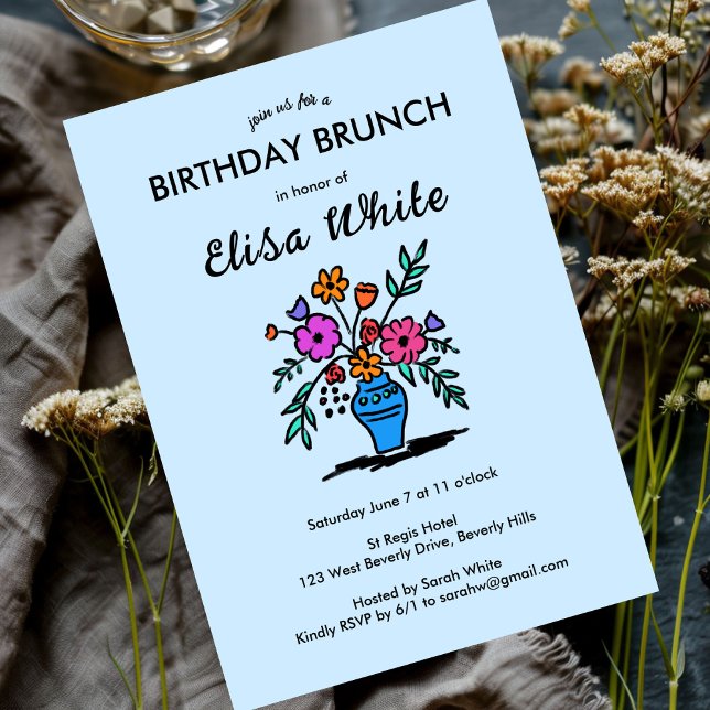 Convite Floral Vase Rustic Whimsical FESTA DE ANIVERSÁRIO  (Floral Vase Rustic Whimsical BIRTHDAY PARTY Custom Invitation
)
