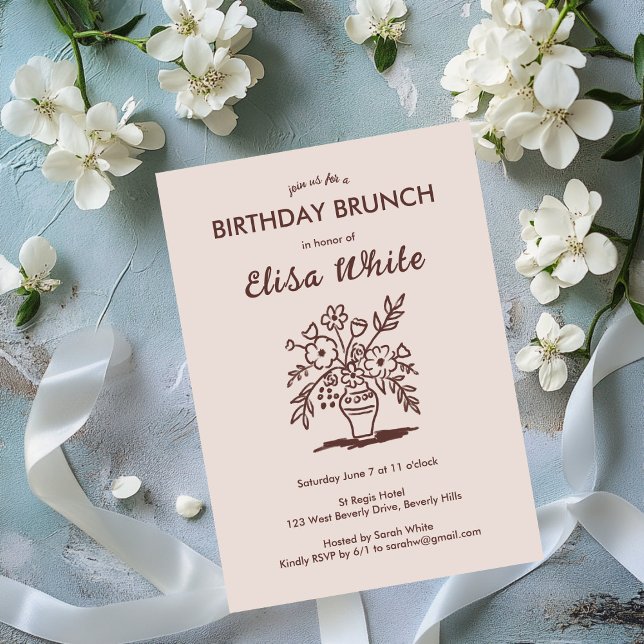 Convite Floral Vase Rustic Whimsical FESTA DE ANIVERSÁRIO  (Floral Vase Rustic Whimsical BIRTHDAY PARTY Custom Invitation
)