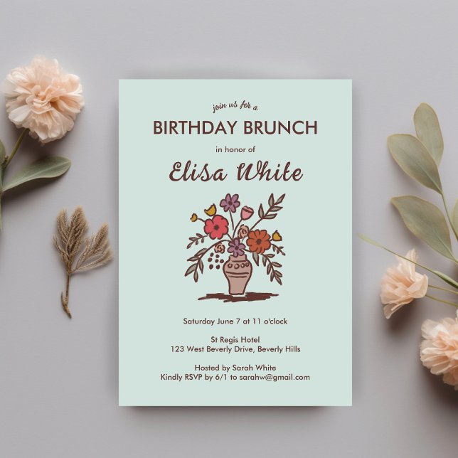 Convite Floral Vase Rustic Whimsical FESTA DE ANIVERSÁRIO  (Floral Vase Rustic Whimsical BIRTHDAY PARTY Custom Invitation
)