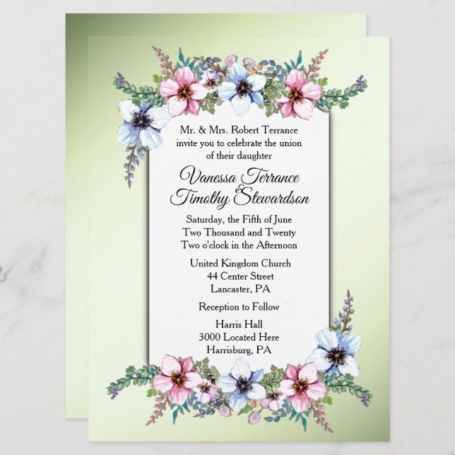 Convite Floral Verde (Frente/Verso)