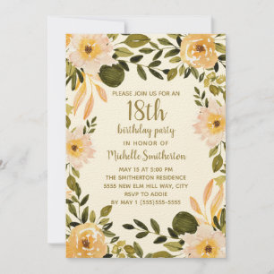 Convite Floral Verde Amarelo Creme Aniversário de 18 anos